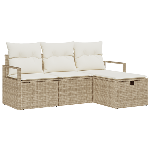 Set Divano da Giardino 4 Pezzi con Cuscini Beige Polirattan
