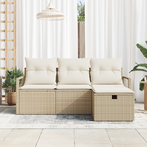 Set Divano da Giardino 4 Pezzi con Cuscini Beige Polirattan