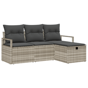 Set di divani da giardino con cuscini  4 pezzi Grigio chiaro in rattan polimerico