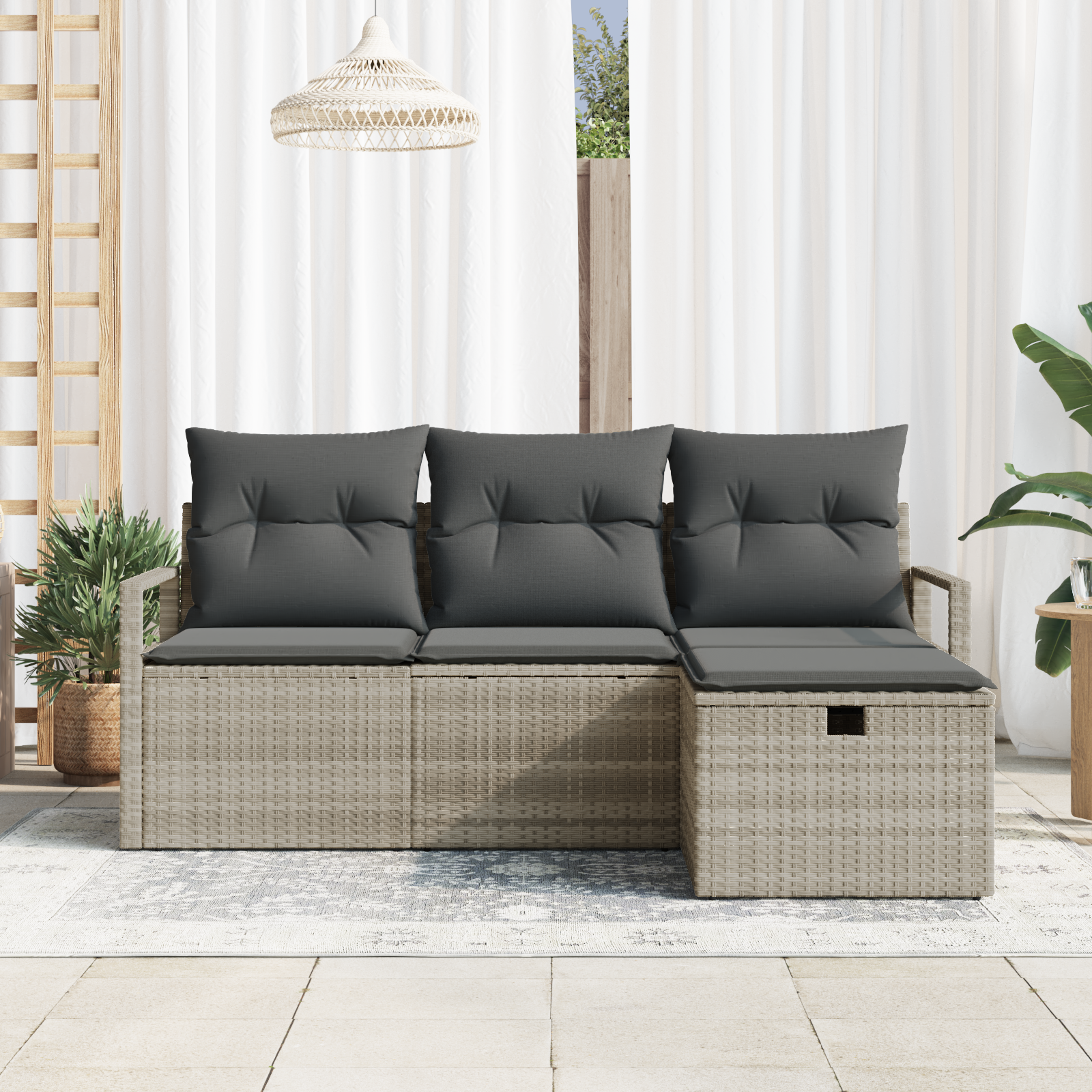 Set di divani da giardino con cuscini  4 pezzi Grigio chiaro in rattan polimerico
