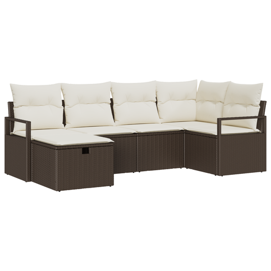 Set di divani da giardino  6 pezzi con cuscini Marrone Polyrattan