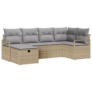 Set divano da giardino 6 pezzi con cuscini Beige Rattan poliestere