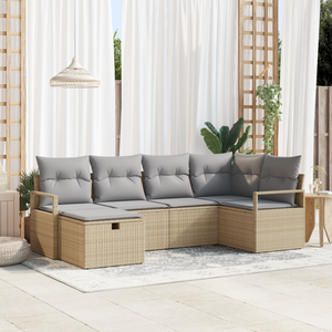 Set divano da giardino 6 pezzi con cuscini Beige Rattan poliestere