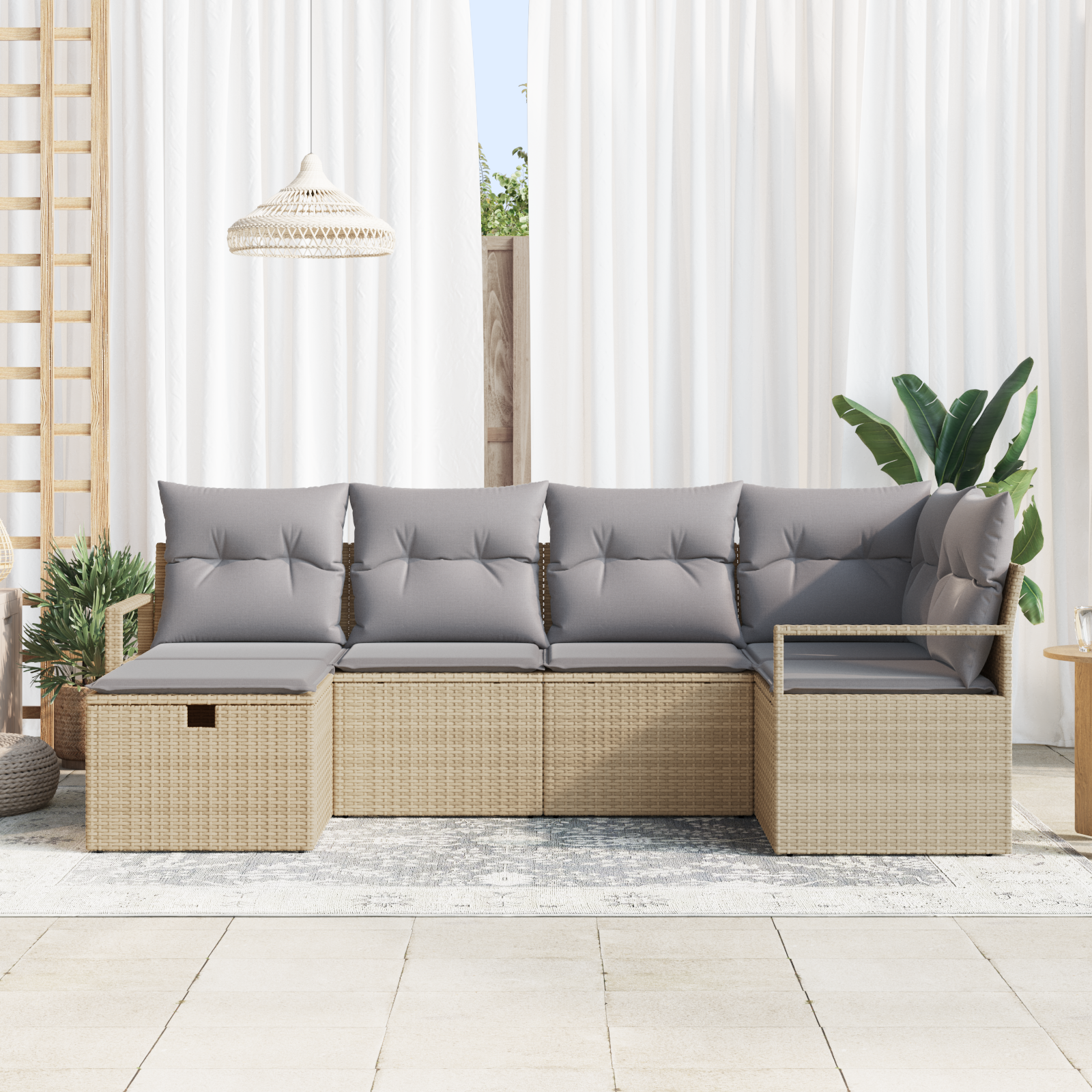 Set divano da giardino 6 pezzi con cuscini Beige Rattan poliestere