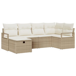 Set divani giardino 6 pezzi con cuscini Rattan poliestere beige