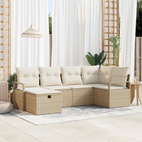 Set divani giardino 6 pezzi con cuscini Rattan poliestere beige