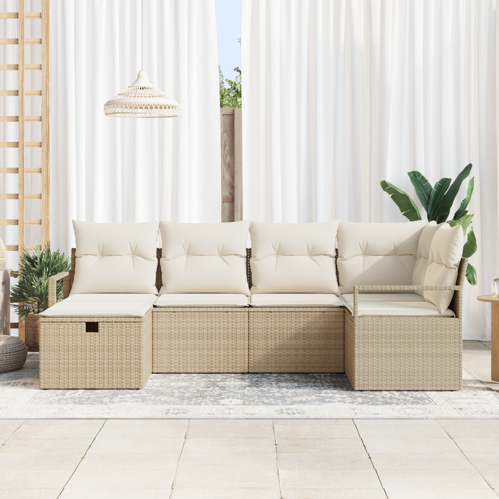 Set divani giardino 6 pezzi con cuscini Rattan poliestere beige