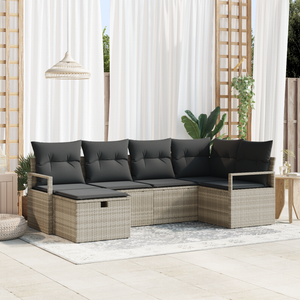 Set di divani da giardino  6 pezzi con cuscini Grigio chiaro in rattan polietilene
