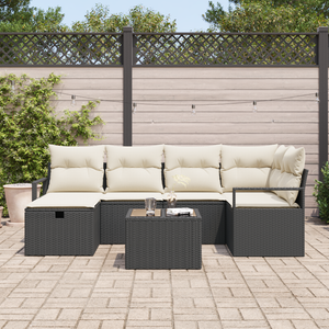 Set Divano da Giardino di 7 Pezzi con Cuscini Rattan Nero Polyrattan