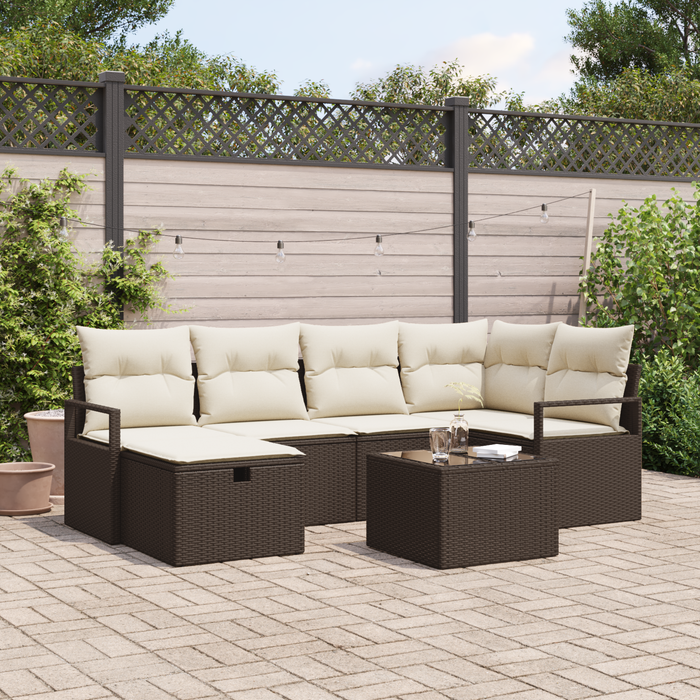 Set di divani da giardino  7 pezzi con cuscini Marrone Polyrattan