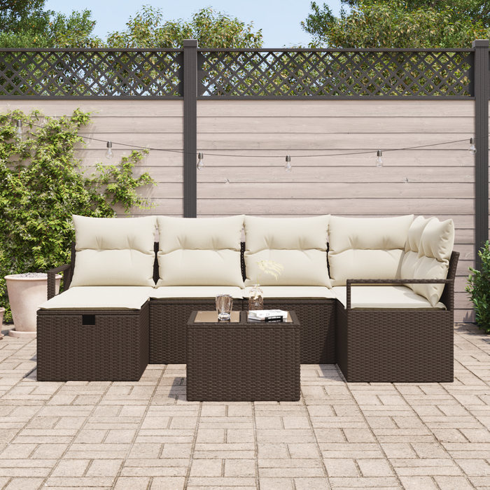 Set di divani da giardino  7 pezzi con cuscini Marrone Polyrattan