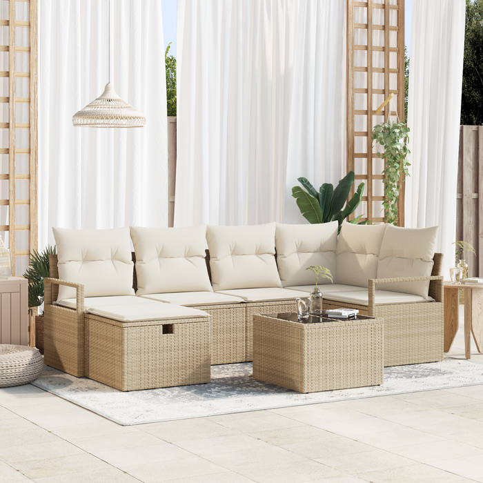 Set di divani da giardino  7 pezzi con cuscini Beige Rattan Sintetico