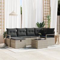 Set di divani da giardino a 7 pezzi con cuscini Grigio chiaro Polyrattan