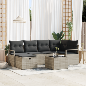 Set di divani da giardino a 7 pezzi con cuscini Grigio chiaro Polyrattan