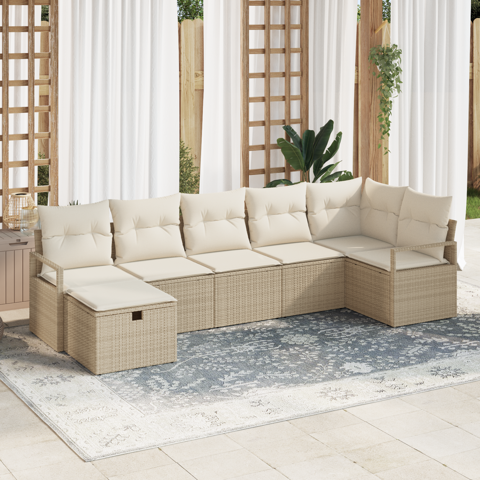 Set di divani da giardino  da 7 pezzi con cuscini Beige Polyrattan