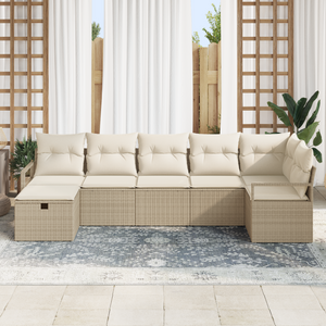 Set di divani da giardino  da 7 pezzi con cuscini Beige Polyrattan