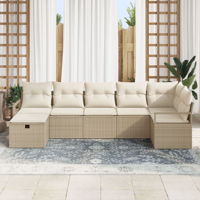 Set di divani da giardino  da 7 pezzi con cuscini Beige Polyrattan