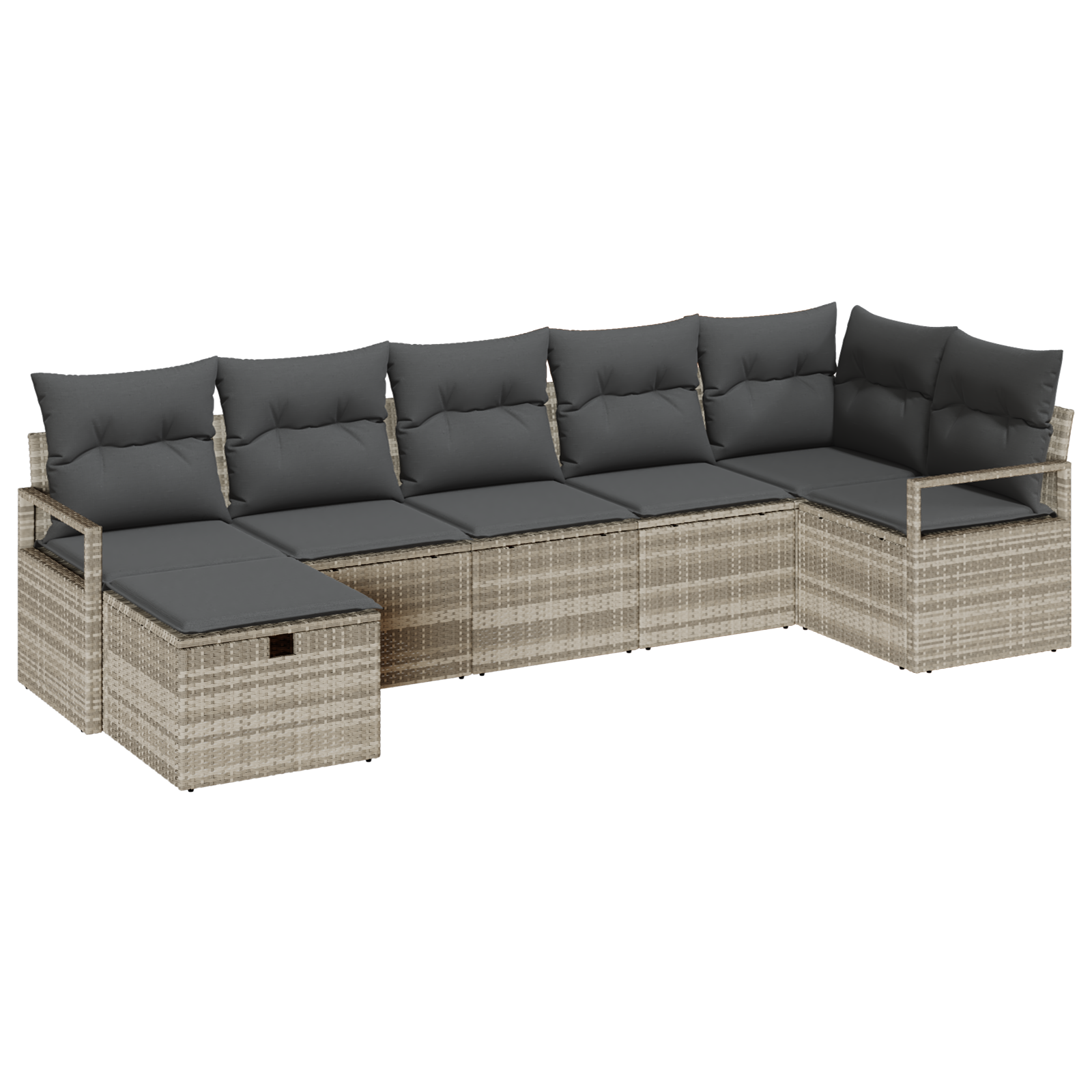 Set di Divano da Giardino  7 Pezzi con Cuscini Grigio Chiaro Polyrattan