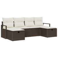 Set Divano da Giardino 6 Pezzi con Cuscini Marrone Polyrattan