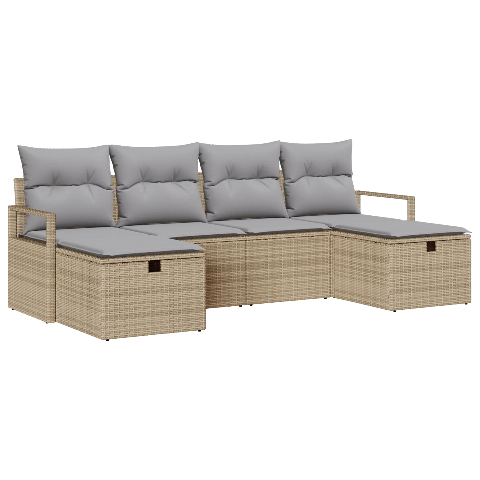 Set Divano da Giardino 6 Pezzi con Cuscini Beige Rattan Poliestere