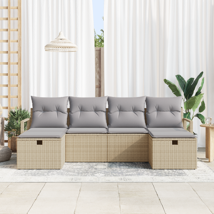 Set Divano da Giardino 6 Pezzi con Cuscini Beige Rattan Poliestere