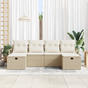 Set di Divani da Giardino 6 Pezzi con Cuscini Beige Polyrattan