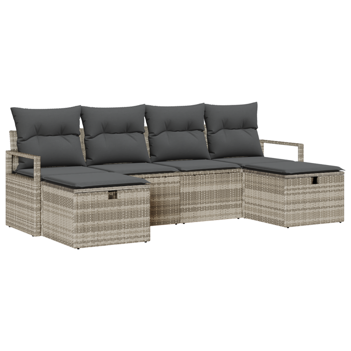 Set Divano da Giardino 6 Pezzi con Cuscini Grigio Chiaro Rattan Polimerico
