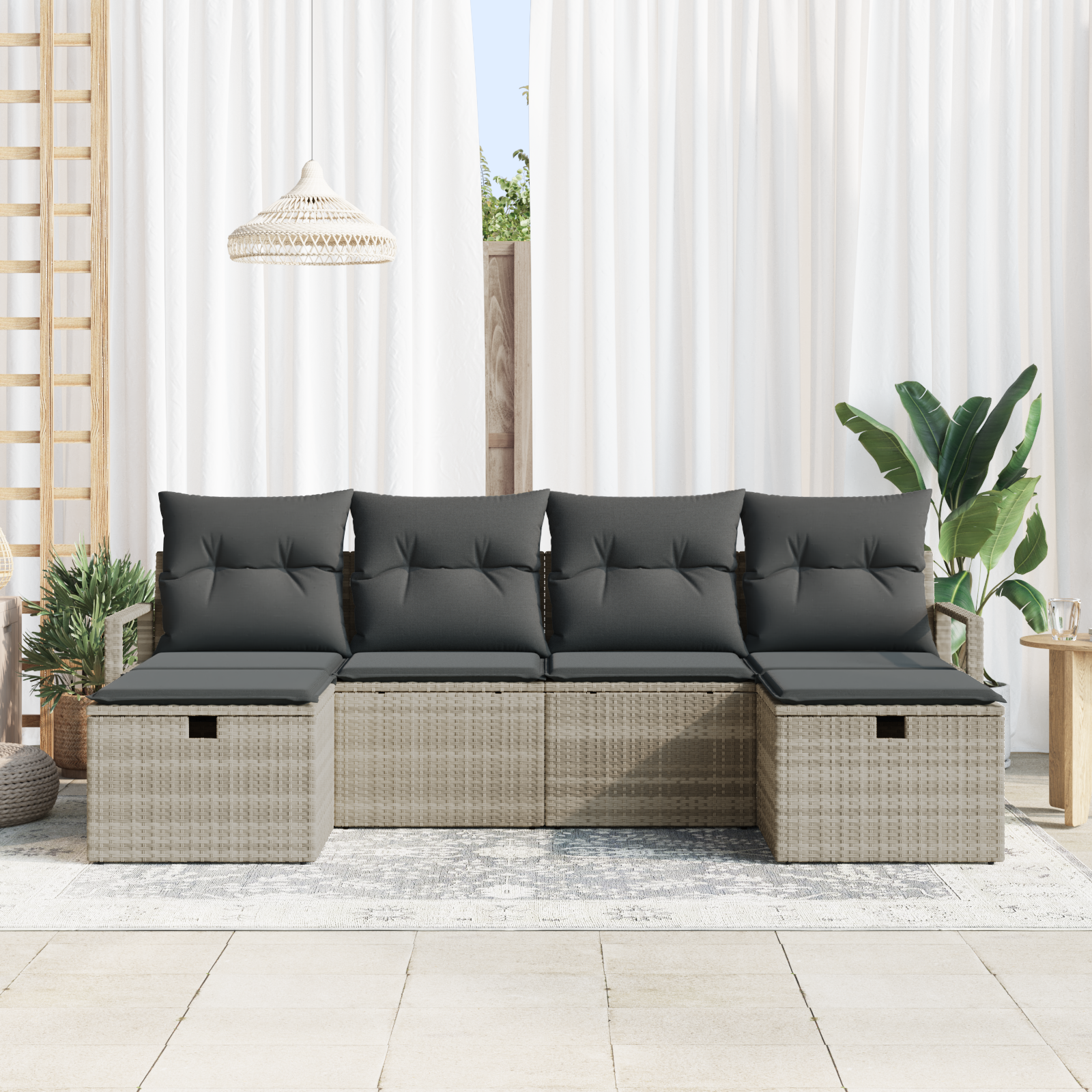 Set Divano da Giardino 6 Pezzi con Cuscini Grigio Chiaro Rattan Polimerico