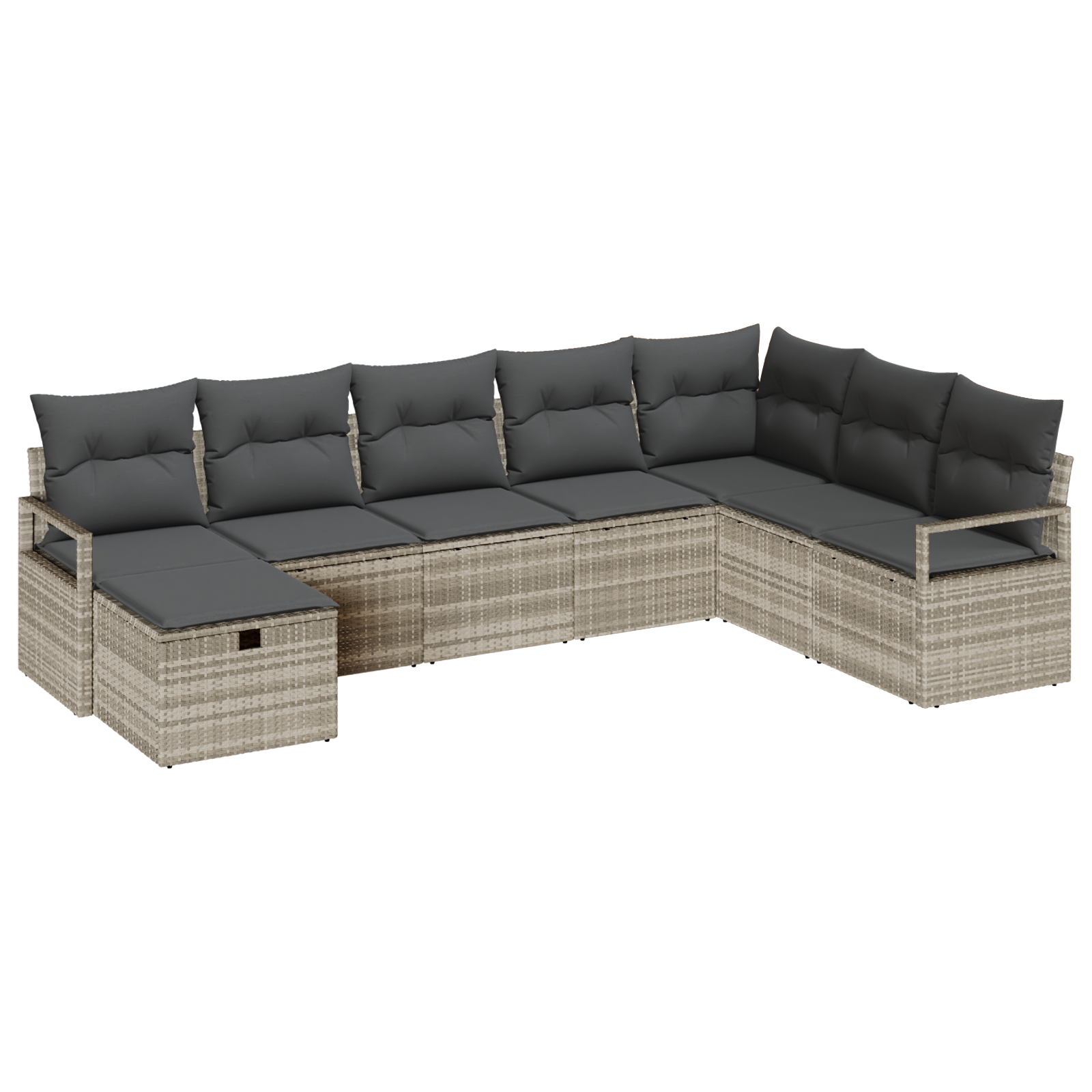 Set di Divani da Giardino  8 Pezzi con Cuscini Grigio Chiaro Polyrattan