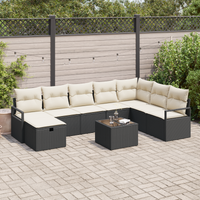 Set Divano da Giardino 9 Pezzi con Cuscini Rattan Nero
