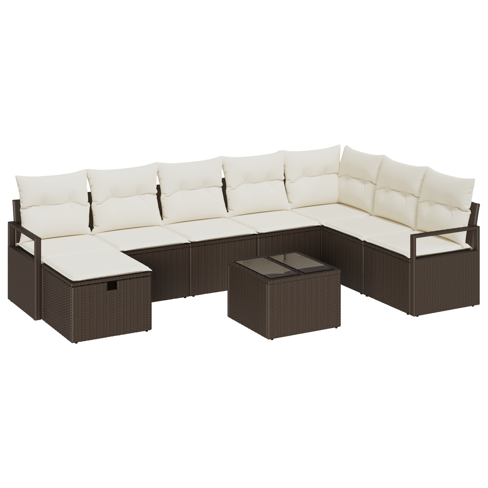 Set Divano da Giardino  9 Pezzi con Cuscini Marrone Rattan