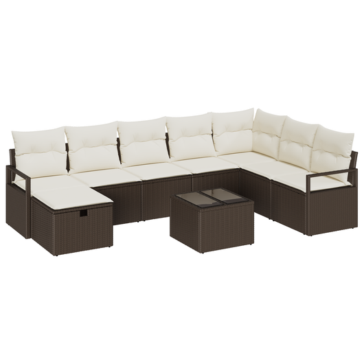 Set Divano da Giardino  9 Pezzi con Cuscini Marrone Rattan