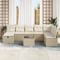 Set Divano da Giardino 9 Pezzi con Cuscini Beige Polyrattan