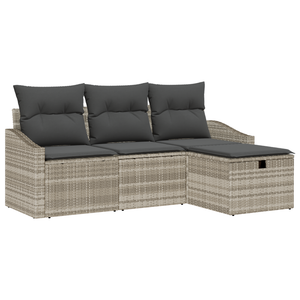 Set di divani da giardino 4 pezzi con cuscini grigio chiaro polyrattan