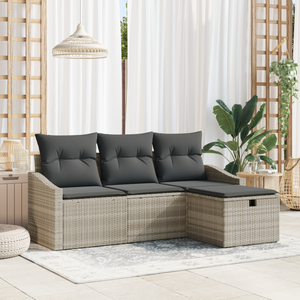 Set di divani da giardino 4 pezzi con cuscini grigio chiaro polyrattan