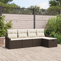 Set Divano da Giardino 5 Pezzi con Cuscini Marrone Polyrattan