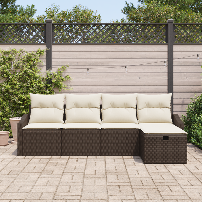 Set Divano da Giardino 5 Pezzi con Cuscini Marrone Polyrattan