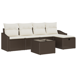 Set di Divani da Giardino 6 Pezzi con Cuscini Marrone Polyrattan