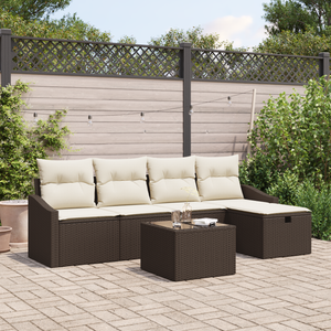 Set di Divani da Giardino 6 Pezzi con Cuscini Marrone Polyrattan