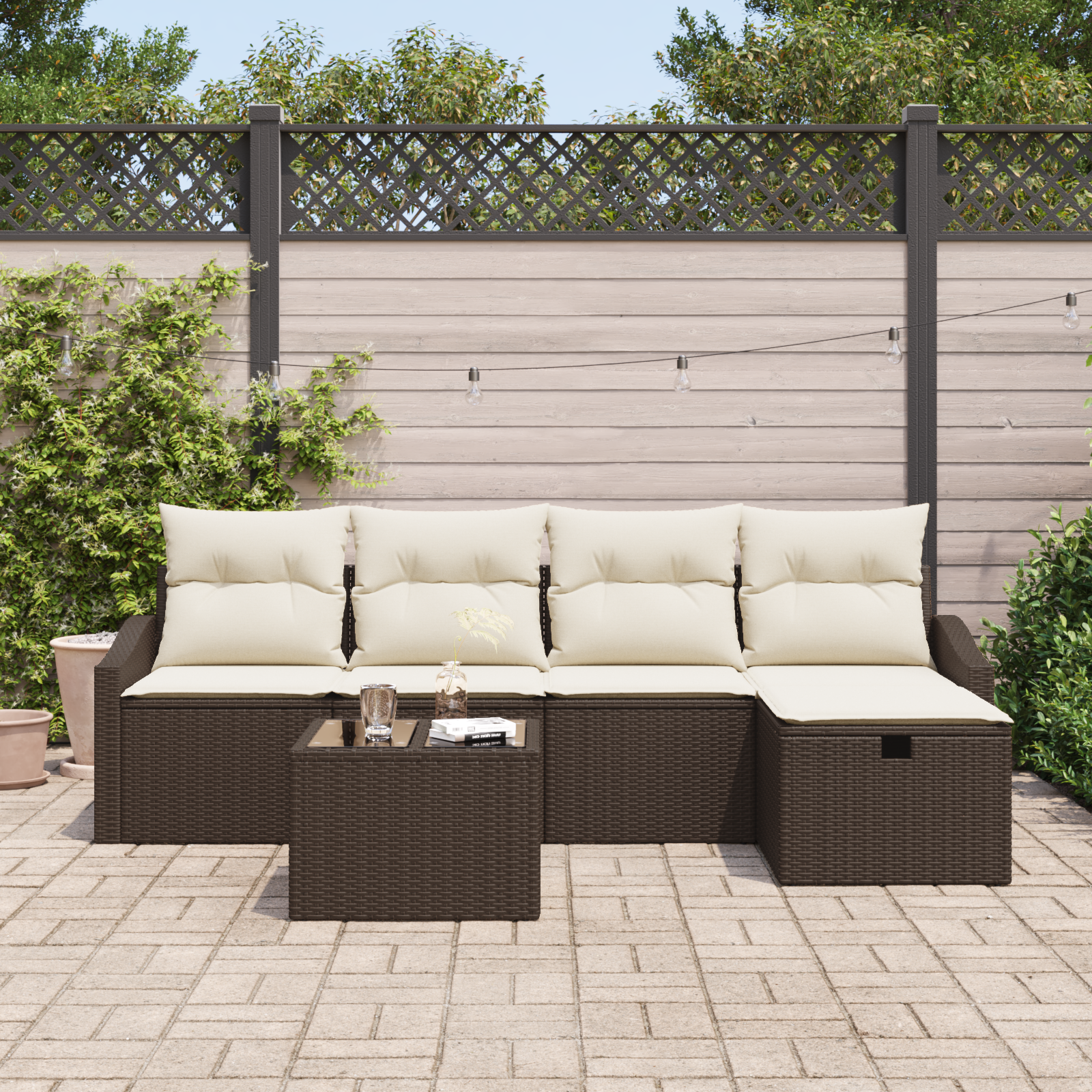 Set di Divani da Giardino 6 Pezzi con Cuscini Marrone Polyrattan
