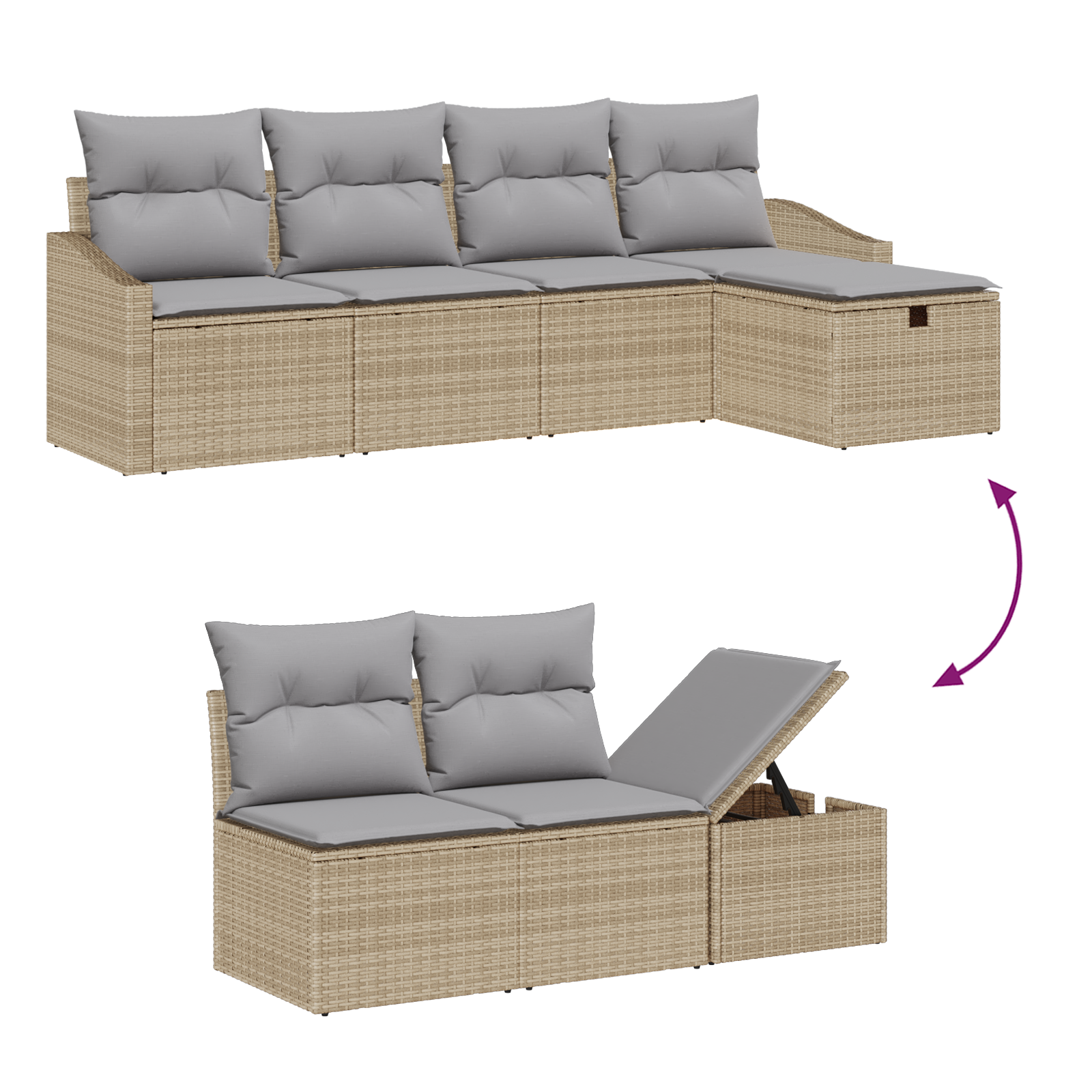 Set di Divani da Giardino 6 Pezzi con Cuscini Beige Polyrattan
