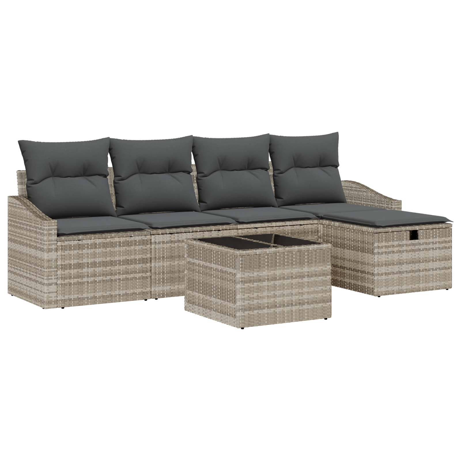 Set Divano da Giardino da 6 Pezzi con Cuscini Grigio Chiaro Polyrattan