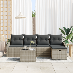 Set Divano da Giardino da 6 Pezzi con Cuscini Grigio Chiaro Polyrattan