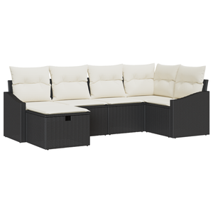 Set di Divani da Giardino 6 Pezzi con Cuscini in Rattan Polyrattan Nero