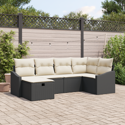 Set di Divani da Giardino 6 Pezzi con Cuscini in Rattan Polyrattan Nero