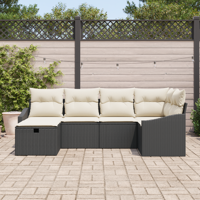 Set di Divani da Giardino 6 Pezzi con Cuscini in Rattan Polyrattan Nero
