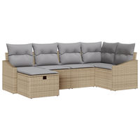 Set Divano da Giardino 6 Pezzi con Cuscini Beige Rattan Poliestere