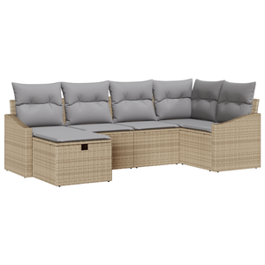 Set Divano da Giardino 6 Pezzi con Cuscini Beige Rattan Poliestere