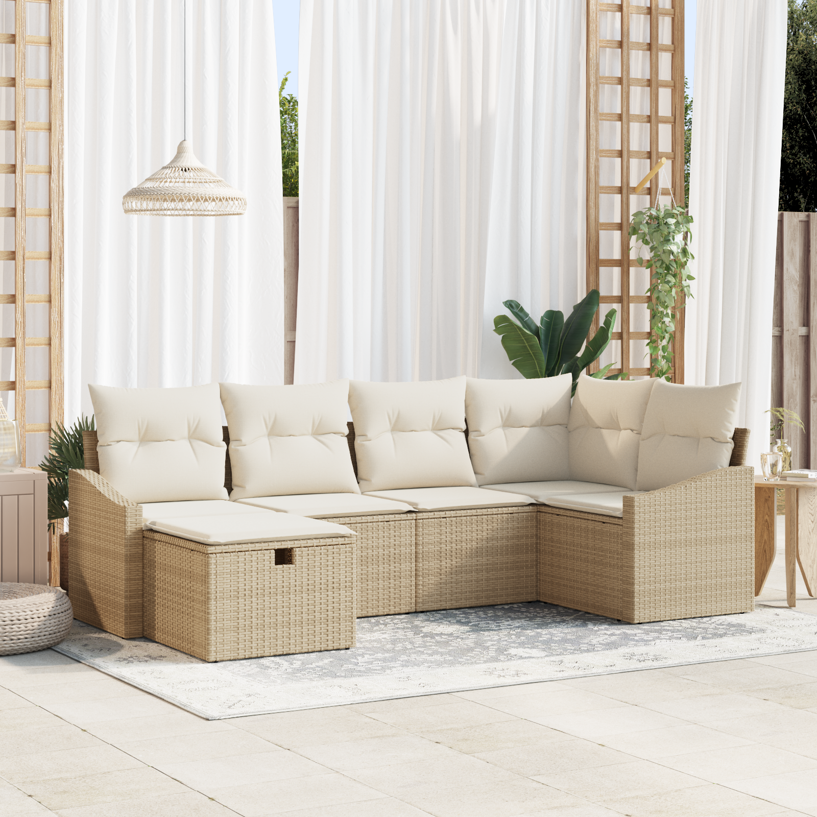 Set Divano Giardino 6 Pezzi con Cuscini Beige Rattan Sintetico
