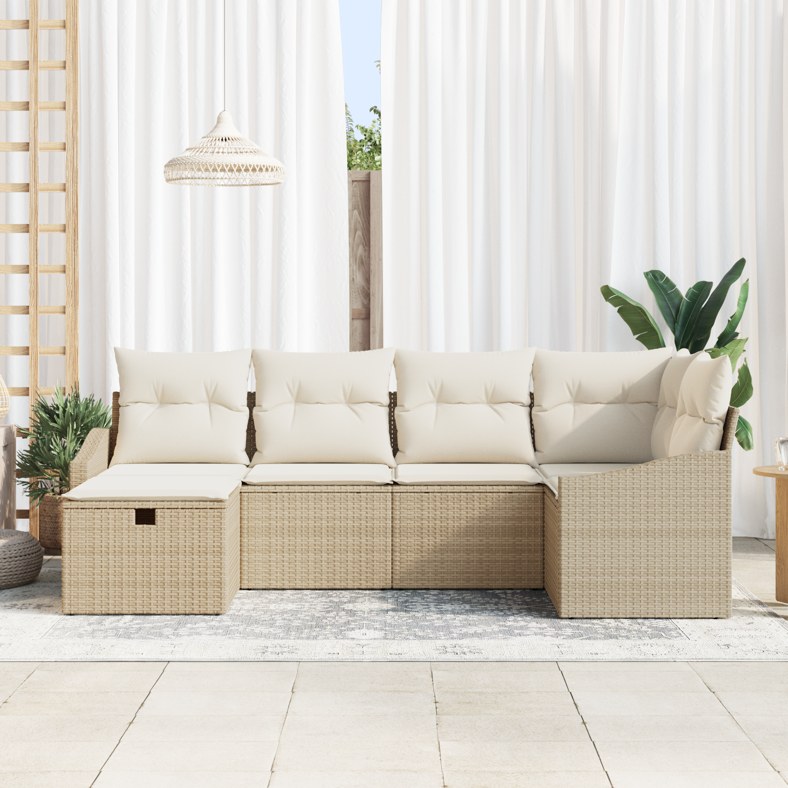 Set Divano Giardino 6 Pezzi con Cuscini Beige Rattan Sintetico